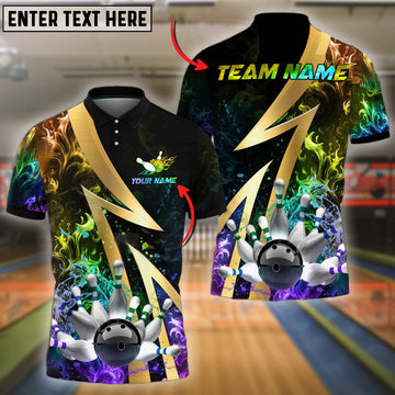 BlueJose Bowling And Pins Flame Smoke Customized Name 3D Shirt ( 6 Colors)