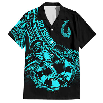 BlueJose Fish Hook Tattoo Pattern Hawaiian Shirt (4 Colors)