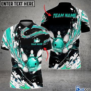 BlueJose Personalized Name Waves Bowling And Pins Multicolor 3D Shirt (4 Colors), Personalized Shirts For Bowling Players