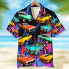 Custom Muscle Car Photo Hawaiian Shirt, Colorful Flame Pattern