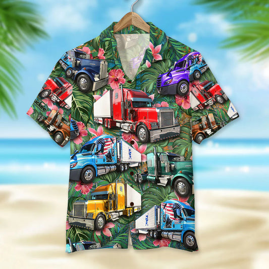 Custom Trucker Hawaiian Shirt, Gift For Trucker Lovers, Tropical Pattern F