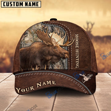 BlueJose Moose Hunting Leather Pattern Personalized Name Cap