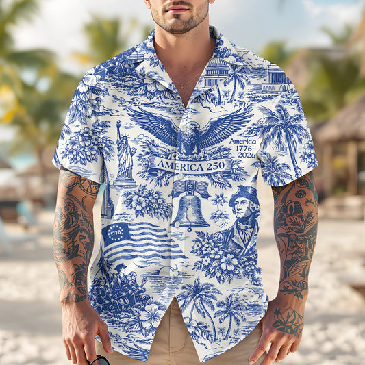BlueJose America 250th Anniversary Toile De Jouy Style Patriotic Hawaii Shirt