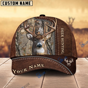 BlueJose Deer Hunting Leather Pattern Custom Name Cap