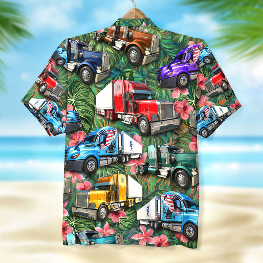 Custom Trucker Hawaiian Shirt, Gift For Trucker Lovers, Tropical Pattern F