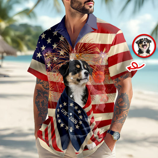 BlueJose Custom Dog Photo American Patriot Hawaii Shirt