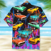 Custom Muscle Car Photo Hawaiian Shirt, Colorful Flame Pattern