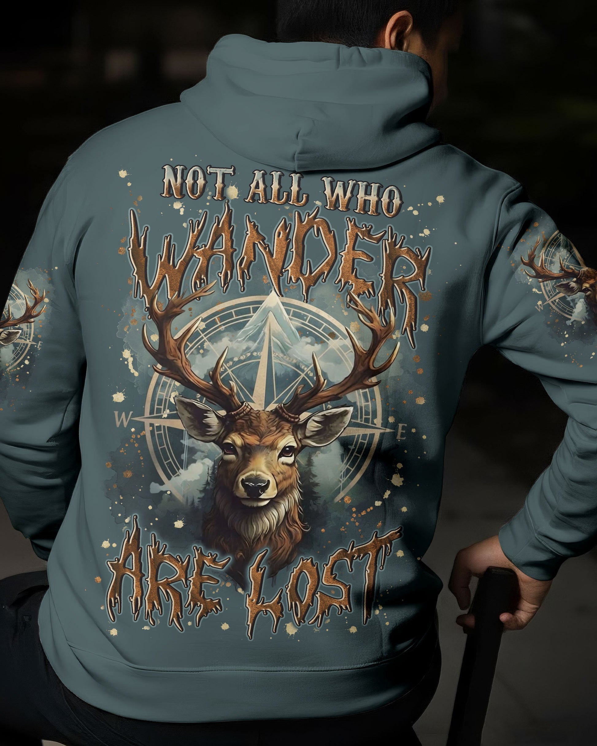 NOT ALL WHO WANDER ARE LOST DEER COMPASS ALL OVER PRINT - YHLN2611253
