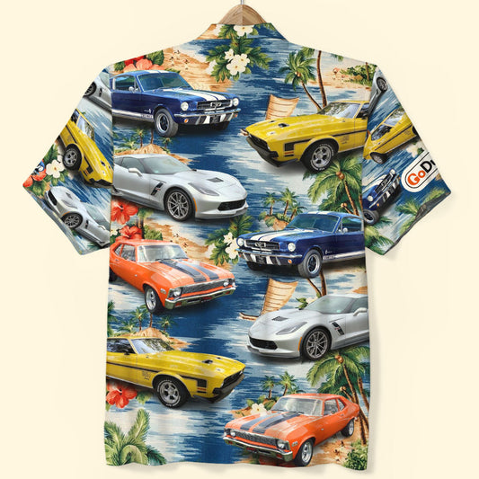 Custom Muscle Car Photo Hawaiian Shirt, Custom Up To 5 Photos, Gift For Car Lovers
