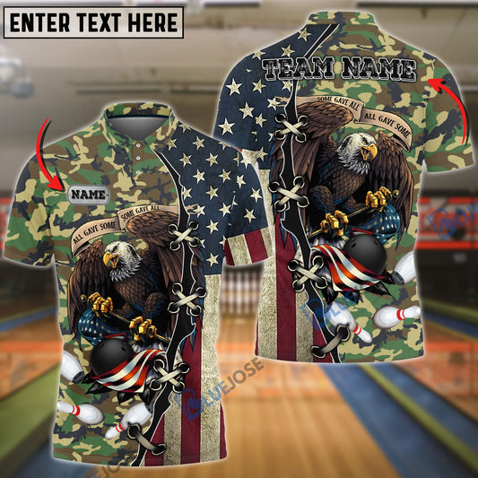 BlueJose Bowling And Pins Eagles Army Multicolor Customized Name 3D Shirt (4 Colors)