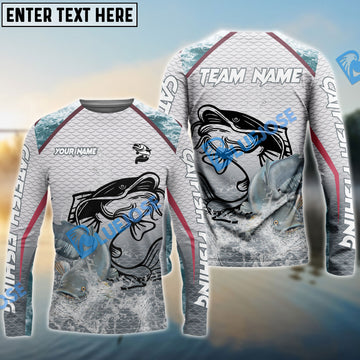 Bluejose Catfish Fishing White Fin Water Silhouette Sport Custom Name & Team Name 3D Shirts