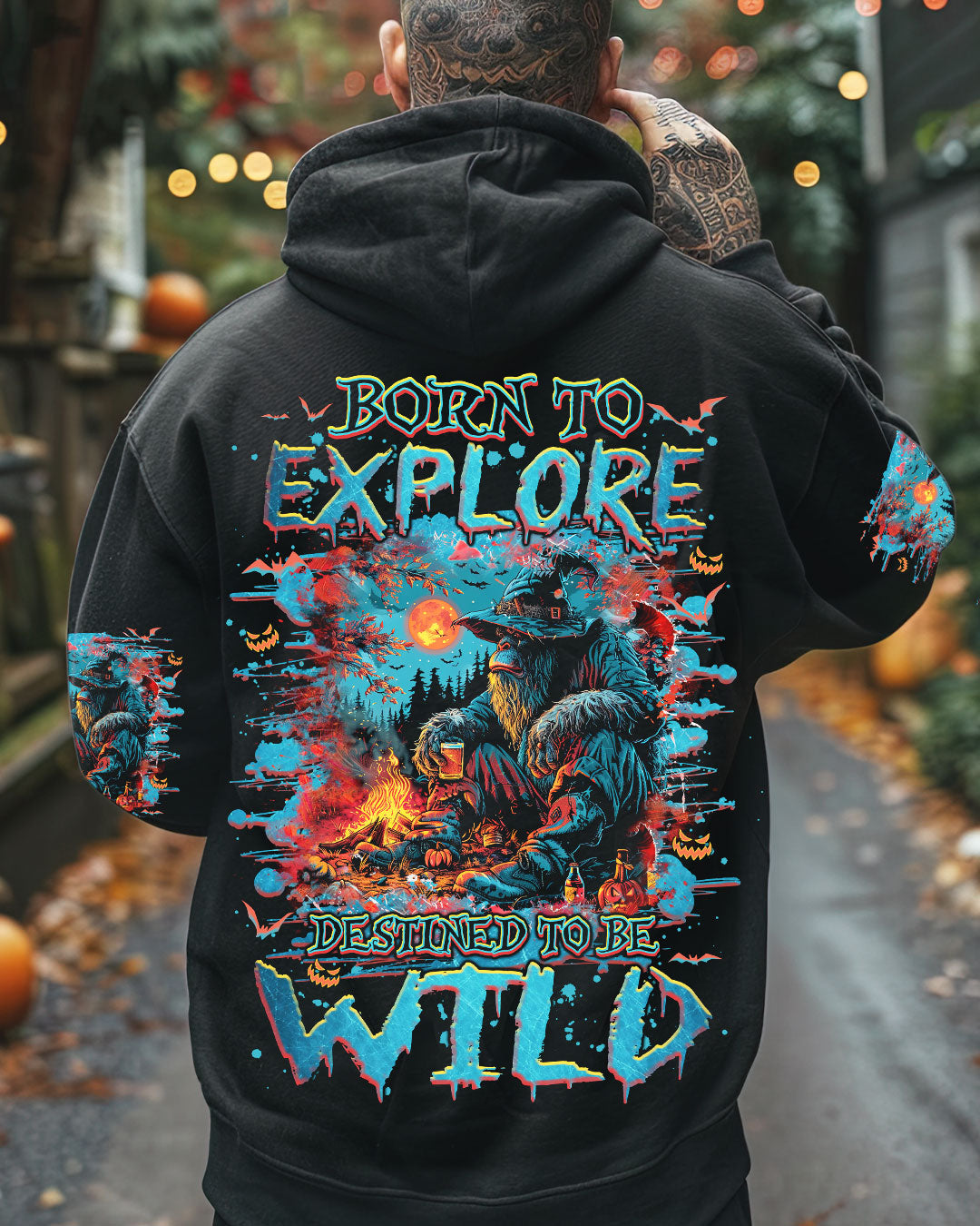 BORN TO EXPLORE DESTINED TO BE WILD BIGFOOT HALLOWEEN ALL OVER PRINT - TLNZ1109241