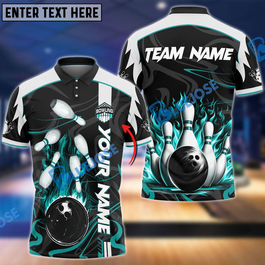 BlueJose Bowling And Pins Vengeful Flame Customized Name 3D Shirt (6 Colors)
