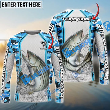 Bluejose Striped Bass Fishing Light Blue Camo Sport Custom Name & Team Name 3D Shirts