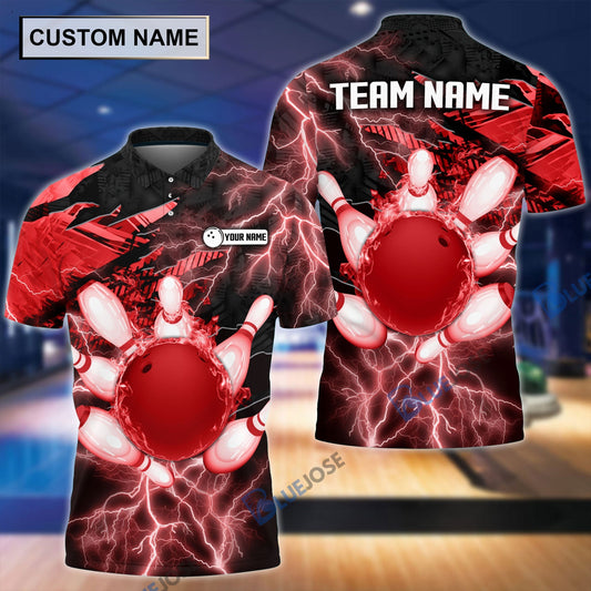 BlueJose Thunder Power Bowling And Pins Personalized Name Team Name 3D Shirt