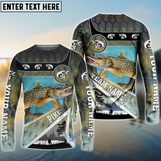 BlueJose Personalized Pike Fishing Art Line Sport Fishing Shirts