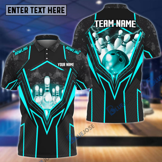 BlueJose Super Thunder Bowling And Pins Break Multicolor Customized Name 3D Shirt