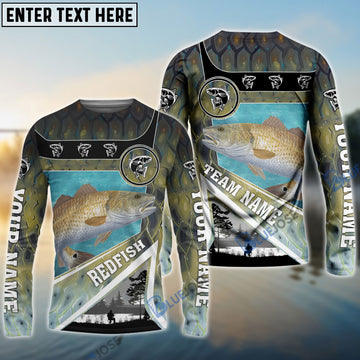 BlueJose Personalized Redfish Fishing Art Line Sport Fishing Shirts