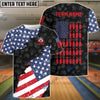 BlueJose Bowling And Pins US Flag Bowling Pattern Customized Name, Team Name 3D Shirt (Black & White)