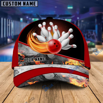 BlueJoses Bowling Flame Grey Smoke Pattern Premium Personalized Name Cap