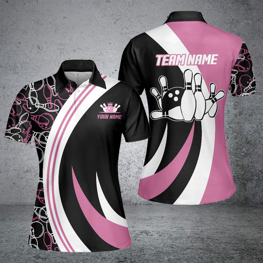 BlueJose Black&Pink Bowling Seamless Pattern Personalized All Over Printed Shirt For Women