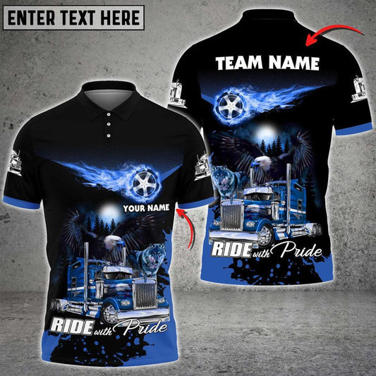 Bluejose Personalized Name Truck Night Wolf And Eagle Multicolor Polo Shirt For Truck Driver