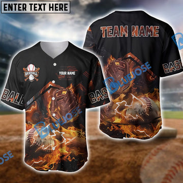 BlueJose Baseball Ball Fire Customized Name, Team Name 3D Shirt