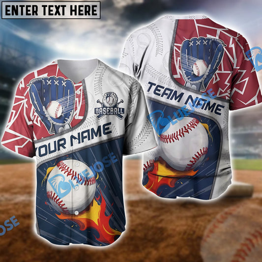 BlueJose Baseball Jersey Personalized 3D Shirt with Name and Team, Flame Design for Players and Fans