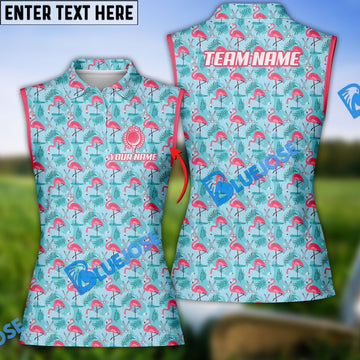 BlueJose Funny Pink Flamingo Golf Polo, Sleeveless Golf Polo Shirt, Custom 3D Shirt