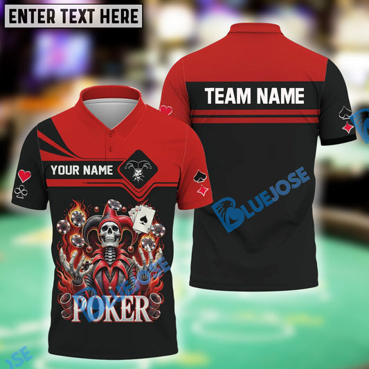 BlueJose Fiery Joker Skull, Playing Cards & Poker Chips Shirt, Custom Name & Team Name 3D Shirts