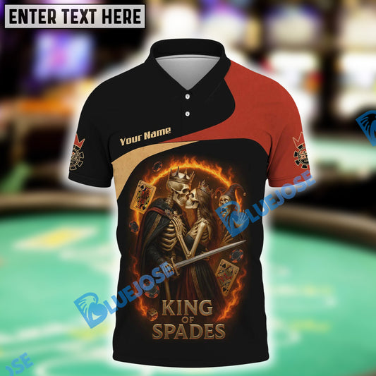 BlueJose Poker Shirt King of Spades Skeleton Shirt, Custom Name & Team Name 3D Shirts