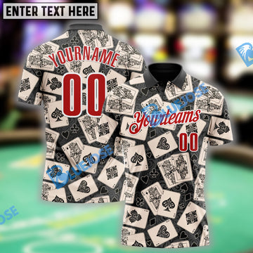 BlueJose Black Red-White Gambling Poker Shirt, Custom Name & Team Name 3D Shirts
