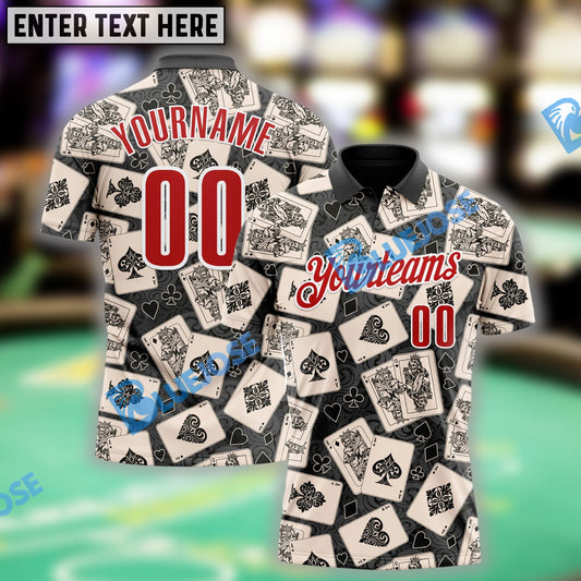 BlueJose Black Red-White Gambling Poker Shirt, Custom Name & Team Name 3D Shirts