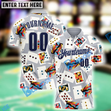 BlueJose Gray Navy Gambling Poker Shirt, Custom Name & Team Name 3D Shirts