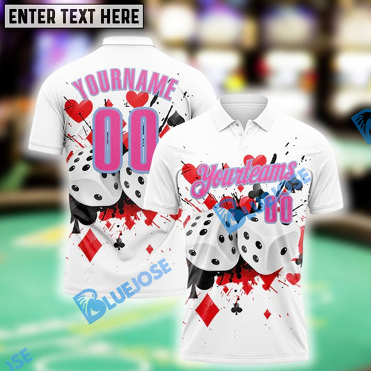 BlueJose White Pink-Light Blue Gambling Poker Shirt, Custom Name & Team Name 3D Shirts