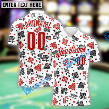 BlueJose White Red Gambling Poker Shirt, Custom Name & Team Name 3D Shirts