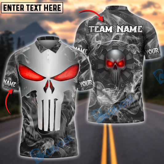 BlueJose Darts Punisher Skull Metal Smoke Customized Name, Team Name 3D Shirt (4 Colors)