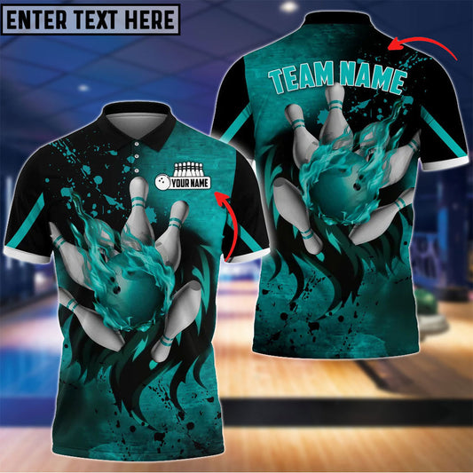 BlueJose Bowling And Pins Water Paint Customized Name 3D Shirt (4 Colors)