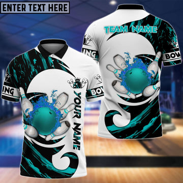 BlueJose Bowling And Pins Water Paint Color Customized Name 3D Shirt (4 Colors)