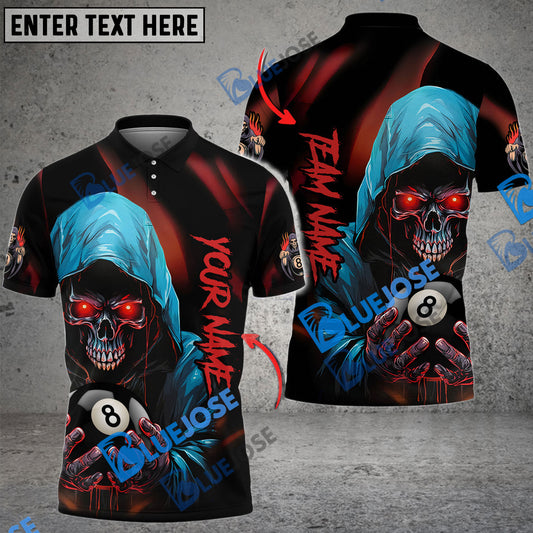 BlueJose Billiards Ball 8 Grim Reaper Skull Personalized Name, Team Name Unisex Shirt ( 6 Colors )