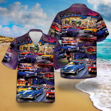 Bluejose Classic American Muscle Car Garage Hawaiian Shirt