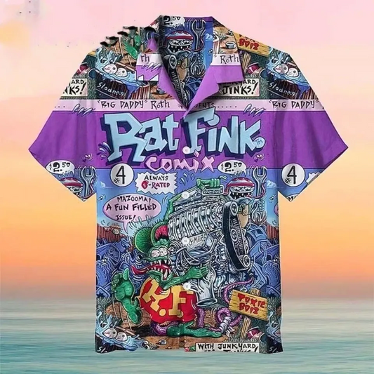 Bluejose Rat Fink Comix Toxic Boiz Junkyard Hawaiian Shirt