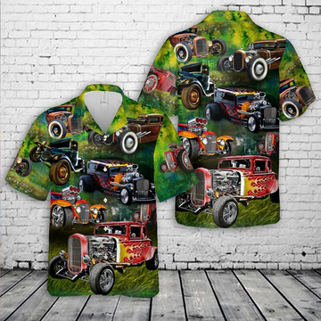 Bluejose Custom Car Vintage Hot Rod Green Forest Hawaiian Shirt