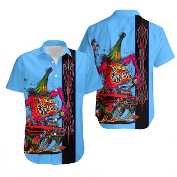 Bluejose Rat Fink Hawaiian Shirt - Retro Hot Rod Cartoon, Flames & Classic Kustom Art NEW