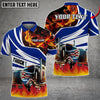 Bluejose Truck Flame U.S Flag Pattern Personalized Name Polo Shirt For Truck Driver