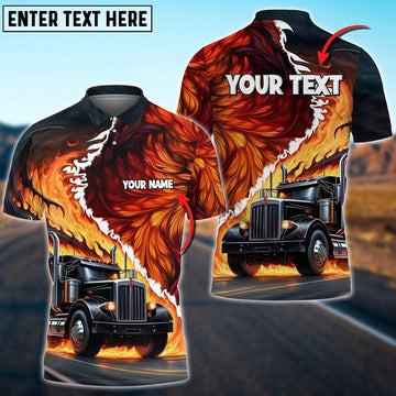 Bluejose Customized Name Truck Flame Wings Pattern Multicolor Personalized Name Polo Shirt For Truck Driver