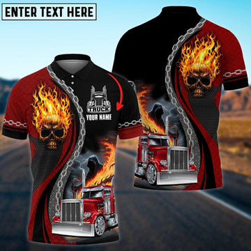 Bluejose Truck Flaming Skull Multicolor Personalized Name Polo Shirt For Truck Driver