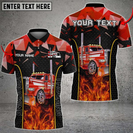 Bluejose Truck Metal Pattern Multicolor Option Personalized Name Polo Shirt For Truck Driver