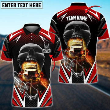 Bluejose Truck Skull Thunder Lights Personalized Name Polo Shirt For Truck Driver 4 Colors