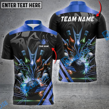 BlueJose Bowling And Pins Thunder Bowl Multicolor Customized Name 3D Shirt ( 4 Colors )